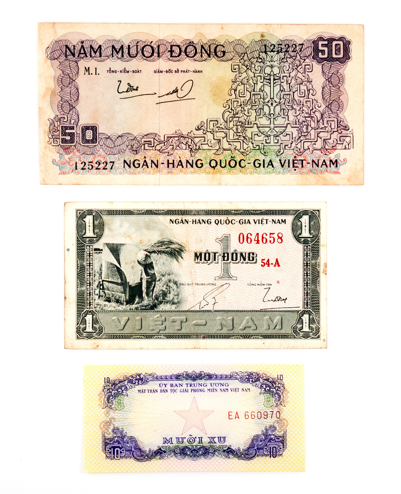 3 different South Vietnam paper money 1960’s-70’s circ.-xf