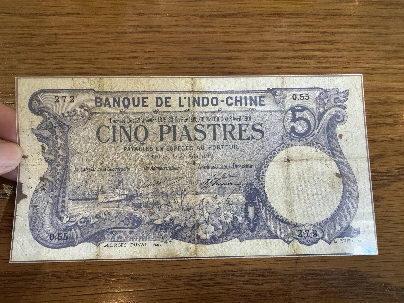 5 Piastres Indochine Banknotes 1913 Original Vintage Rare_LDP Shop.