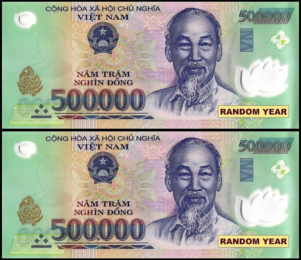 1,000,000 VIETNAM DONG 2x 500,000 BANKNOTES 1 MILLION VIETNAMESE AUTHENTIC VND