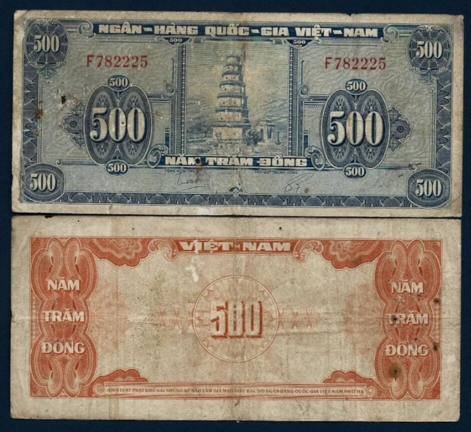 VIETNAM SOUTH 500 DONG P-10 1955 x 1 Pcs Vietnamese Pagoda Currency BANK NOTE