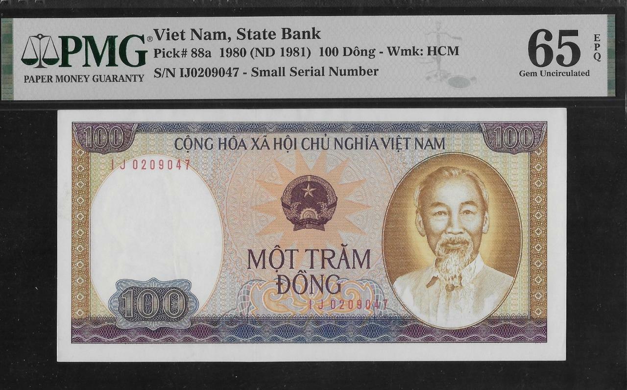 Vietnam P-88a 100 Dong 1980 Small Serial # PMG 65 EPQ