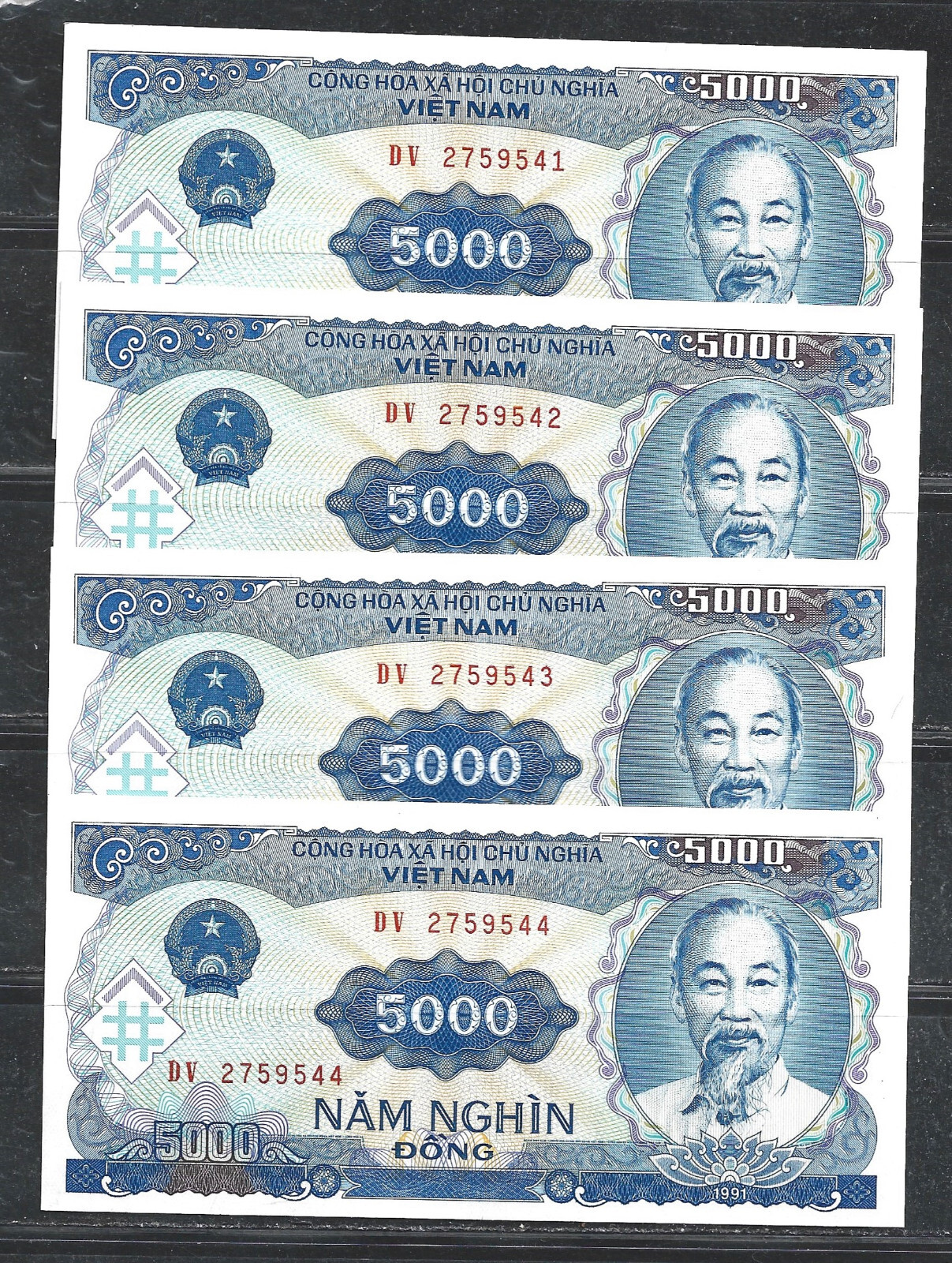 VIET NAM $5000 DONG P.108 LOT OF 4 (UNC) FROM 1991