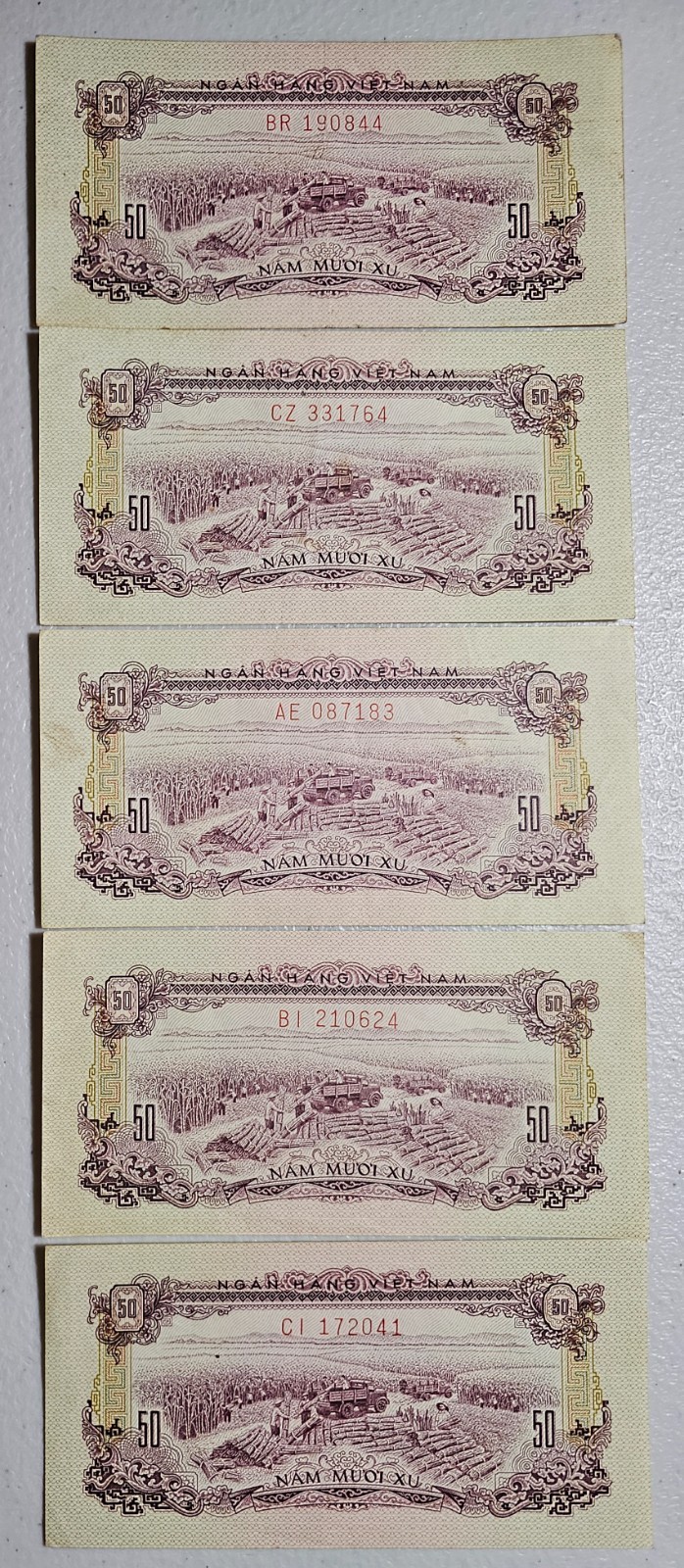 South Vietnam 50 Xu 1966 (1975), Lot of 5