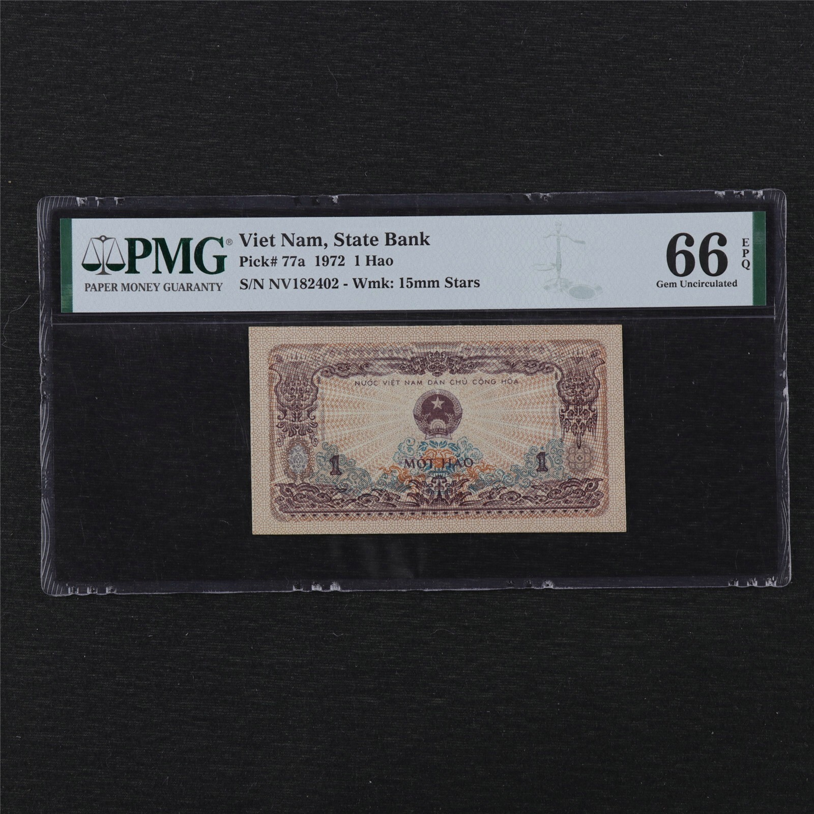 1972 Viet Nam State Bank 1 Hao Pick#77a PMG 66 EPQ Gem UNC