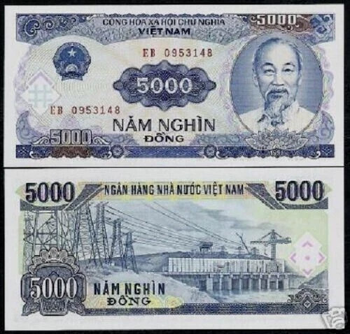 VIETNAM 5000 DONG P-108 1991 UNC HO CHI MINH ELECTRIC CURRENCY VND BANKNOTE