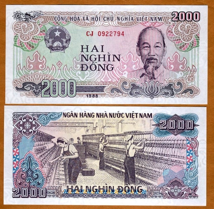 Vietnam, 2000 Dong, 1988, P-107a, UNC Ho Chi Minh, Textile Factory