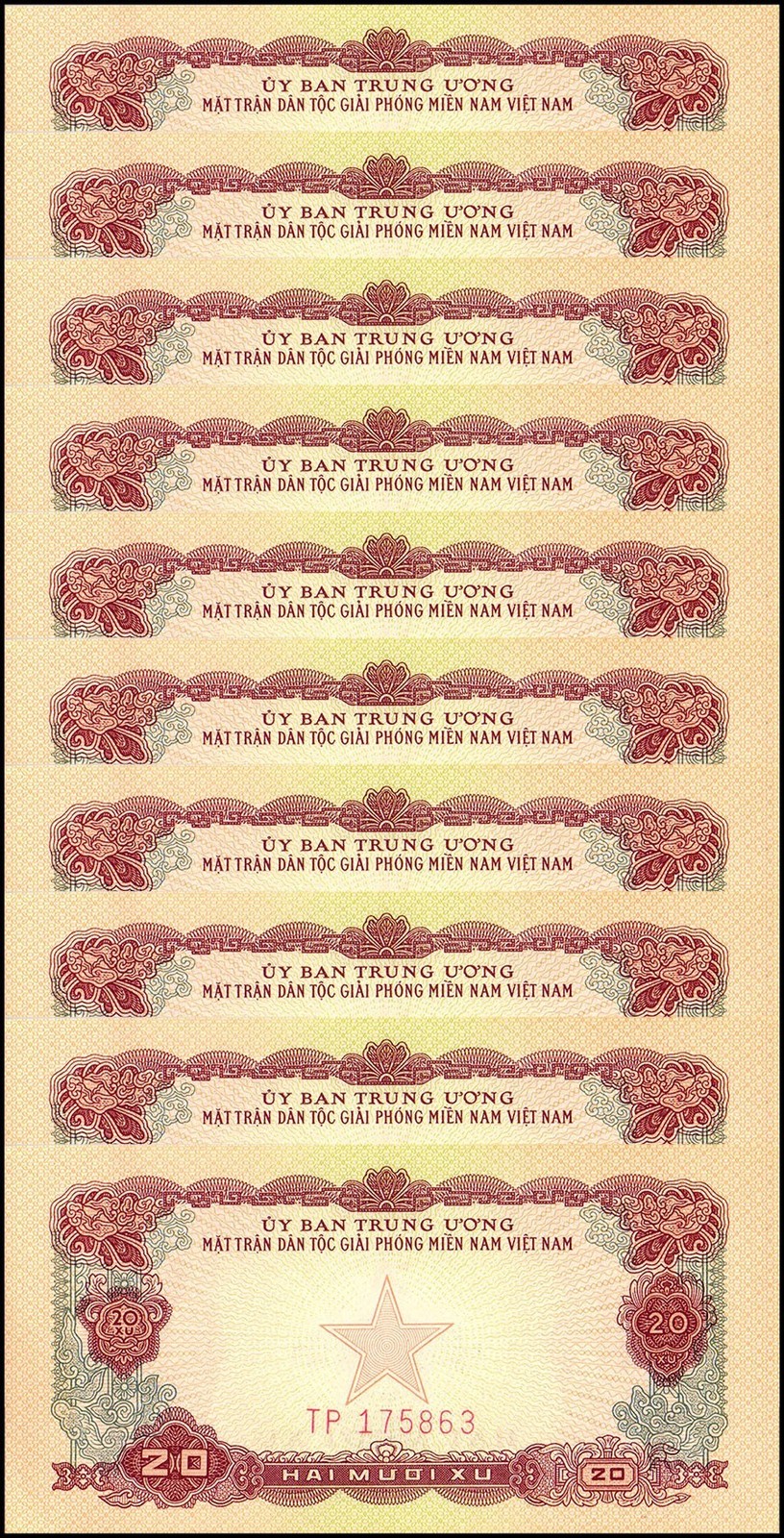 South Vietnam 20 Xu, 1963 ND, P-R2, UNC X 10 PCS