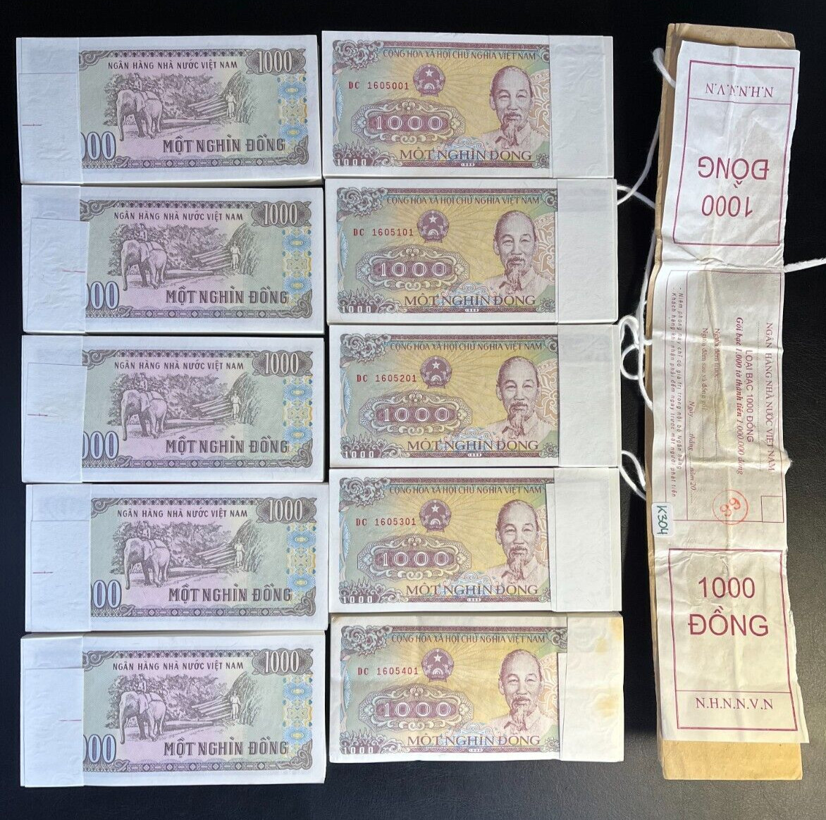 K304 Vietnam; Bundle of 100 Pcs – 1000 Dong 1988 P#106 UNC Consecutive Numbers !