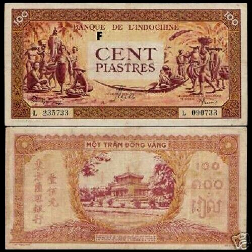 French Indo-China 100 Piastres P-66 1942 “ELEPHANT” Vietnamese ( VIETNAM ) NOTE