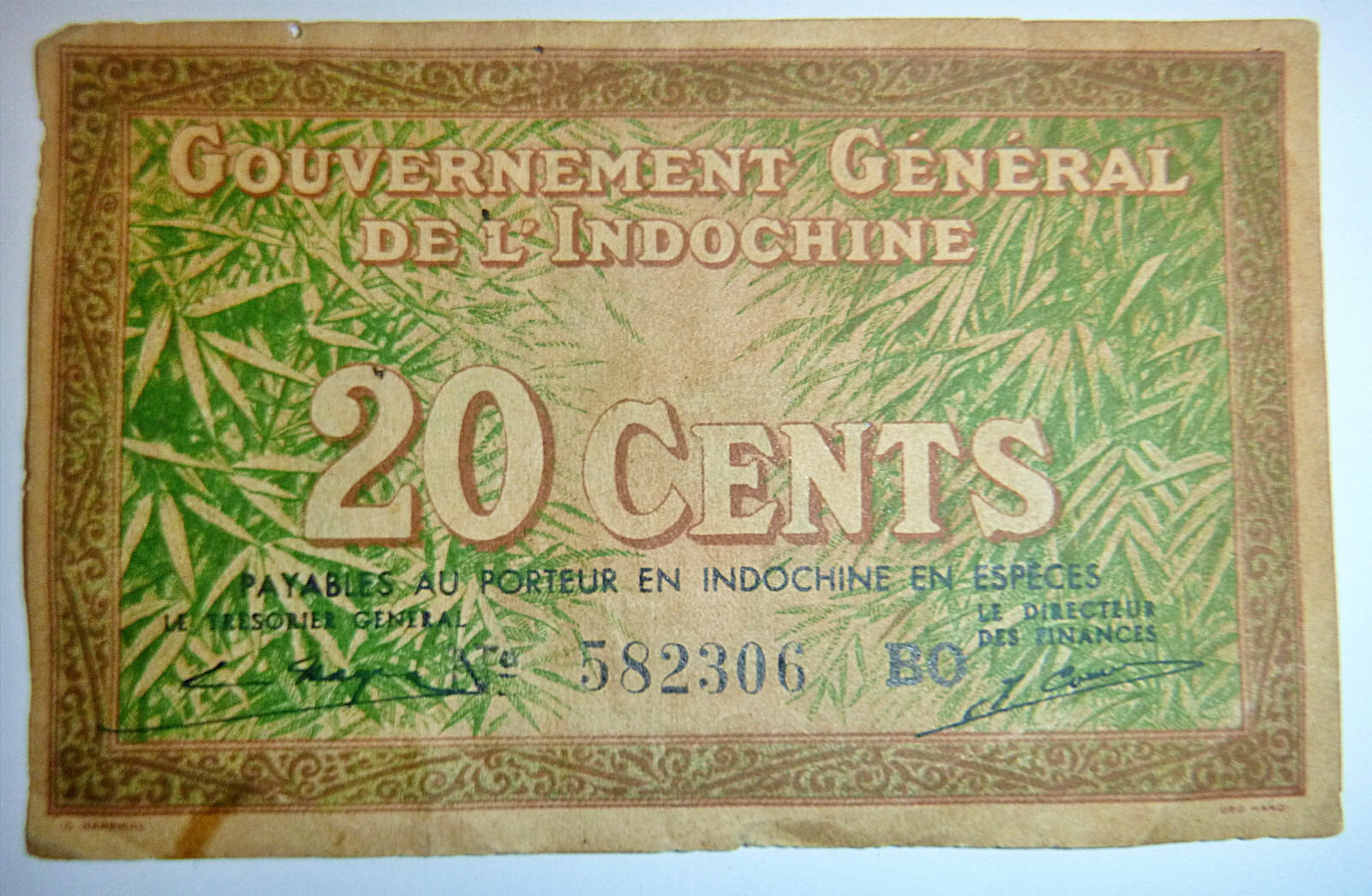 1939 Bank Note – 20 Cents – Vietnam – Hai Muoi Xu – French Indochina – C.268