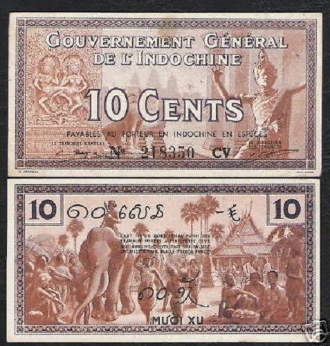FRENCH INDO CHINA 10 CENTS P-85 1939 x 100 Pcs Lot BUNDLE ELEPHANT VIETNAM NOTE