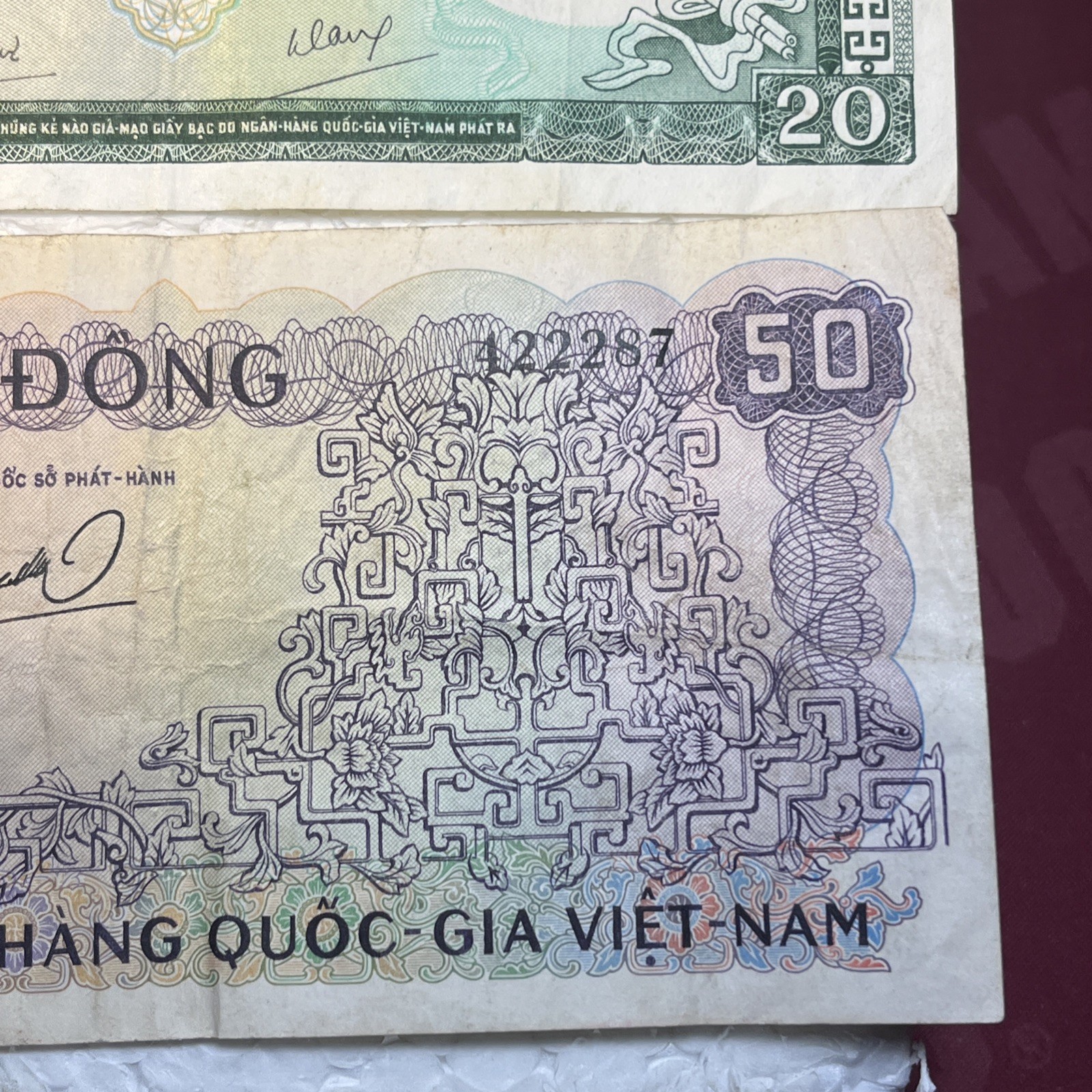 1956 – 1966 Vietnam 5, 20 & 50 Dong Circulated Paper Banknotes Lot Of 3