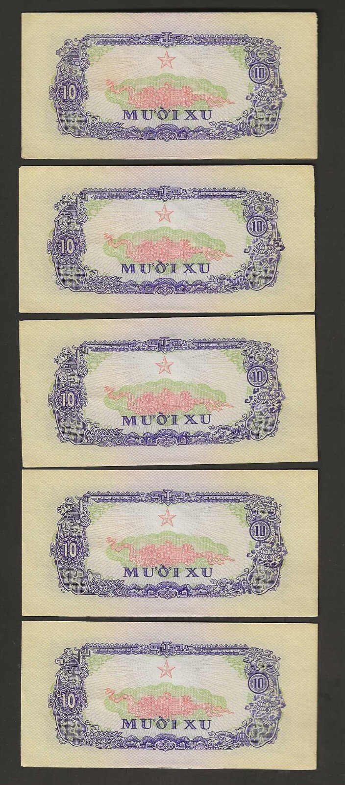 1963 Liberation of S. Vietnam Consecutive 5 of UNC Bank Notes, P#R1.