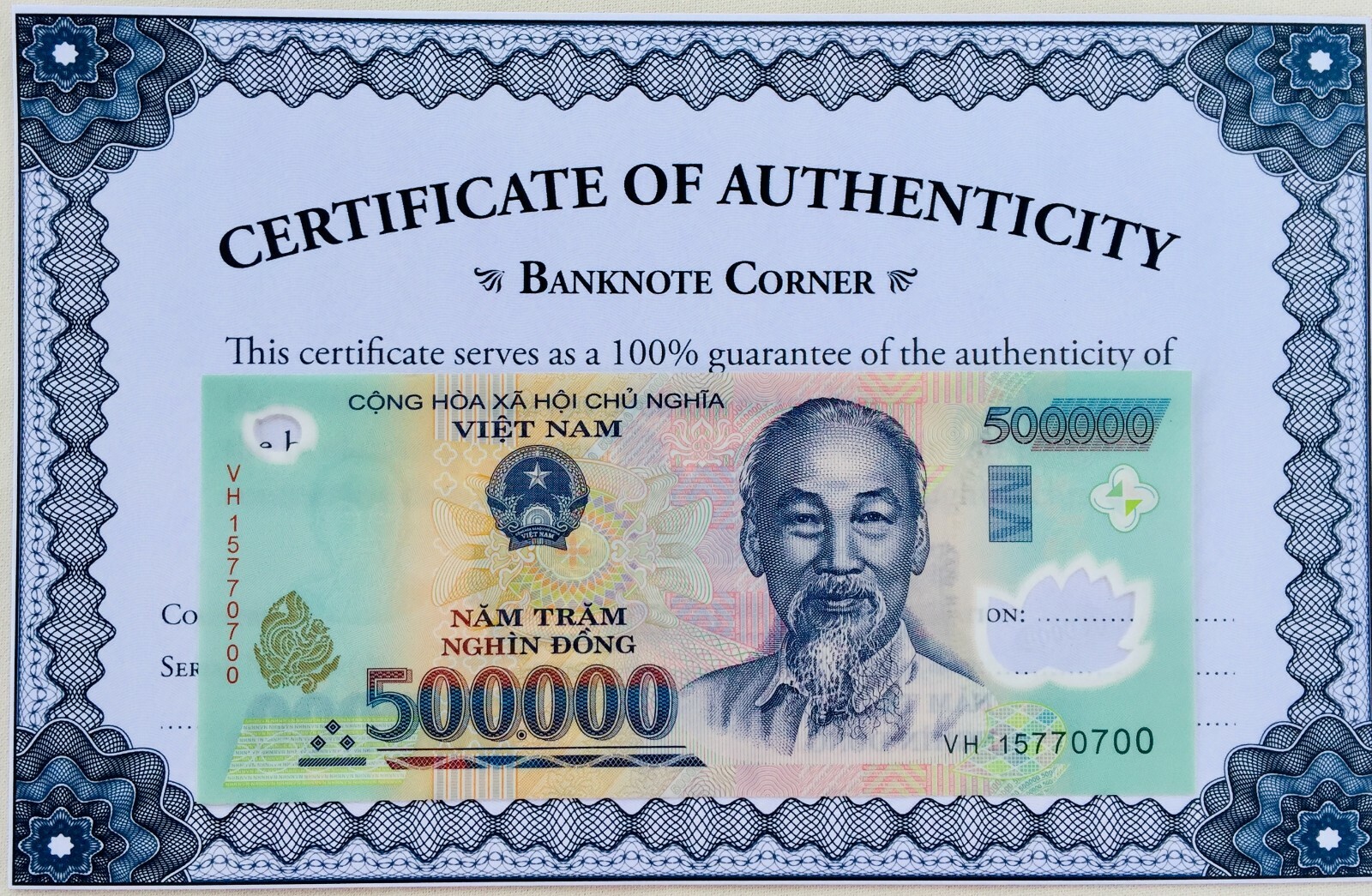 500000 VIETNAM DONG 500,000 LIGHTLY “CIRCULATED” UV PASS COA AUTHENTIC FAST SHIP