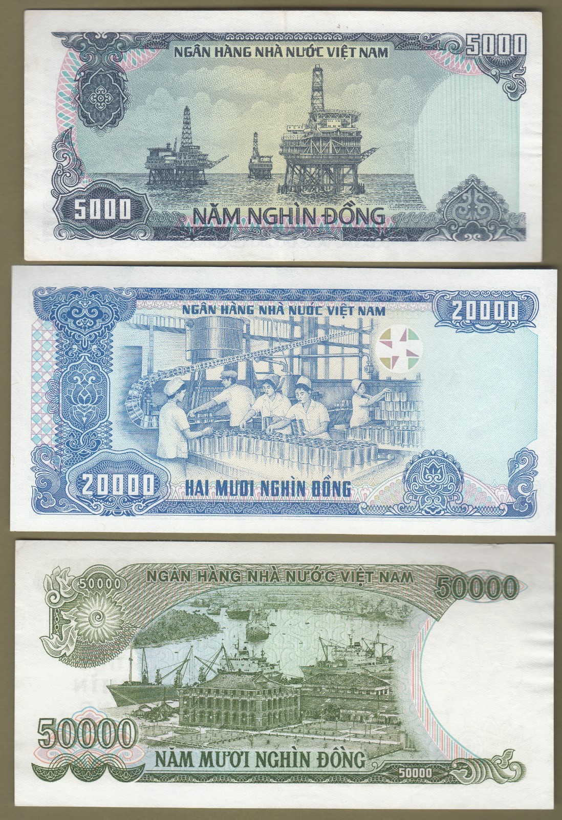 Vietnam 1987-88 Regular Issue Lot of 7 Different Bank Notes, P#88-92, 94, 95.