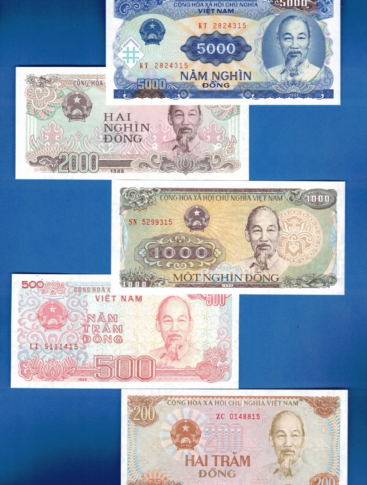 Viet Nam P-100 P-101 P-106 P-107 P-108 Uncirculated Banknotes Set # 9