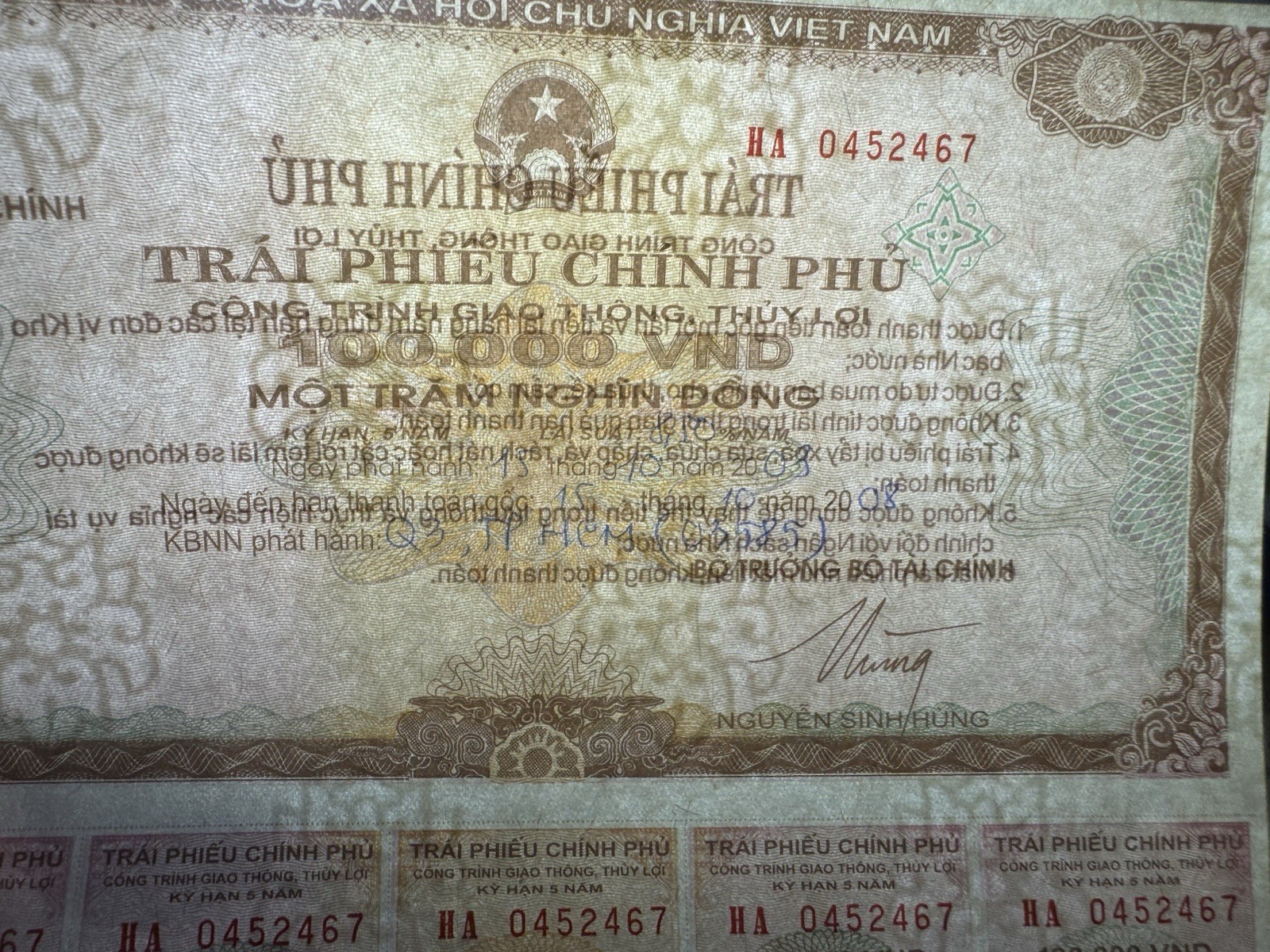 100,000 Dong Goverment Cheque 2003 UNC Rare_LDP Shop.