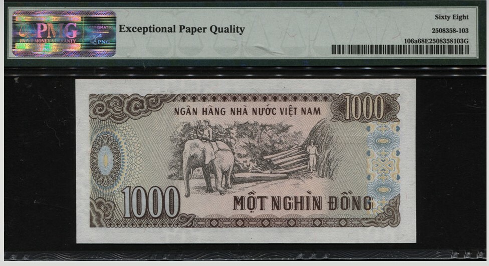 1988 VIETNAM 106a 1000 DONG HO CHI MINH PMG 68 EPQ SUPERB GEM UNC S/N SD 4300848