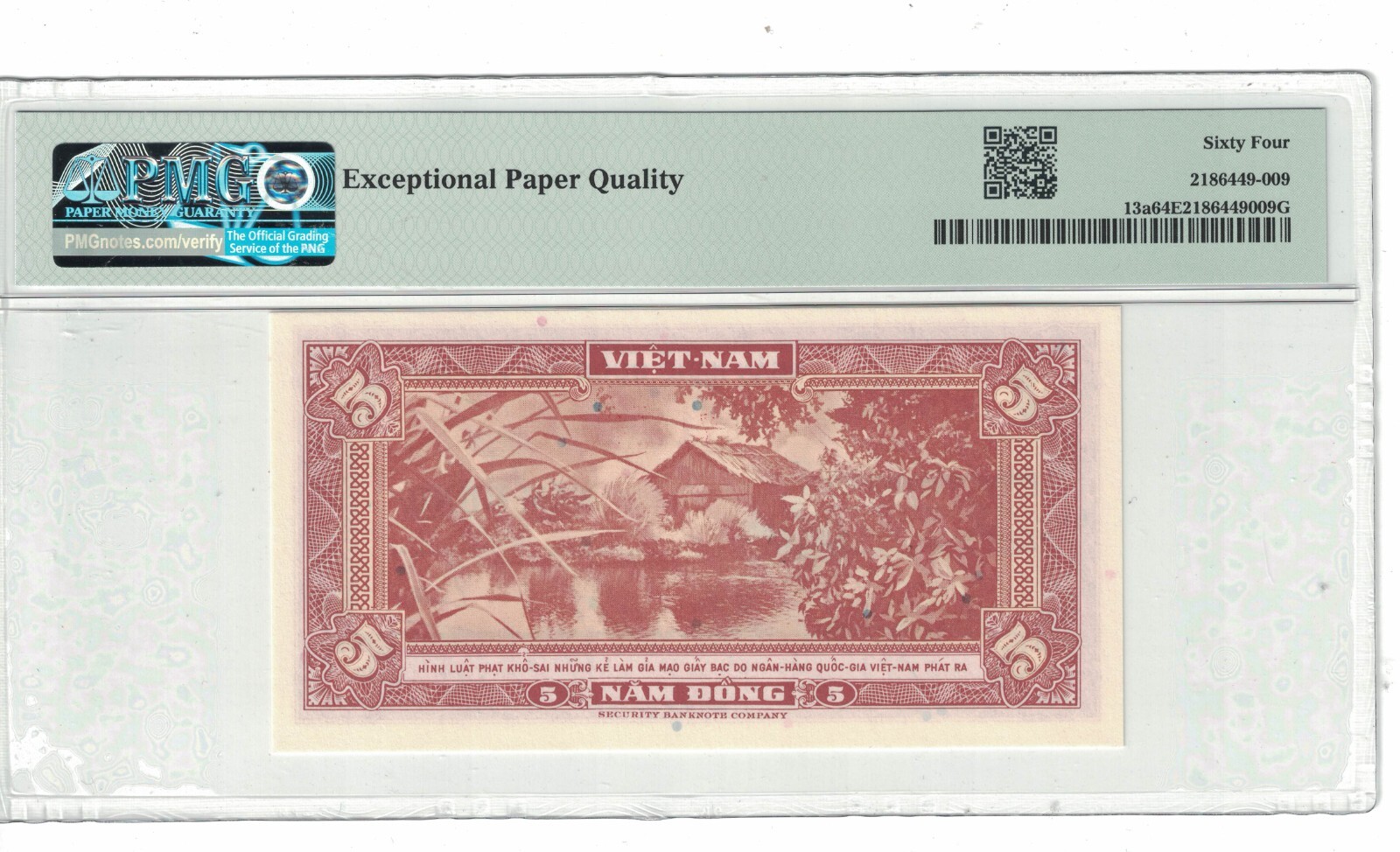 Vietnam South 5 Dong 1955 PICK# 13a PMG: 64 EPQ UNC. #PL2114
