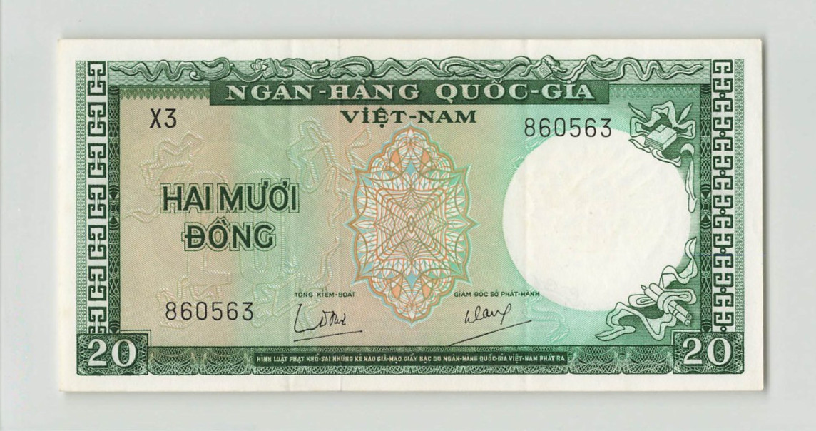 SOUTH VIETNAM 20 Dong 1964, P-16a, Original EF Grade, X3 860563. N9