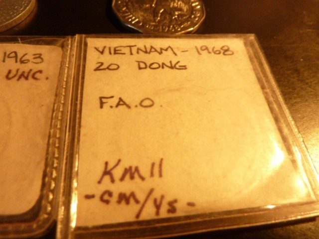 Lot of (3) South Vietnam Dong coins ( 1960 and 1963 50 Dong and 1968 20 Dong)
