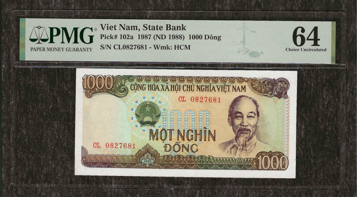 VIETNAM 100 DONG P-102a 1987 x 1 Pcs UNC HCM PMG 64 VIETNAMESE MONEY Rare NOTE