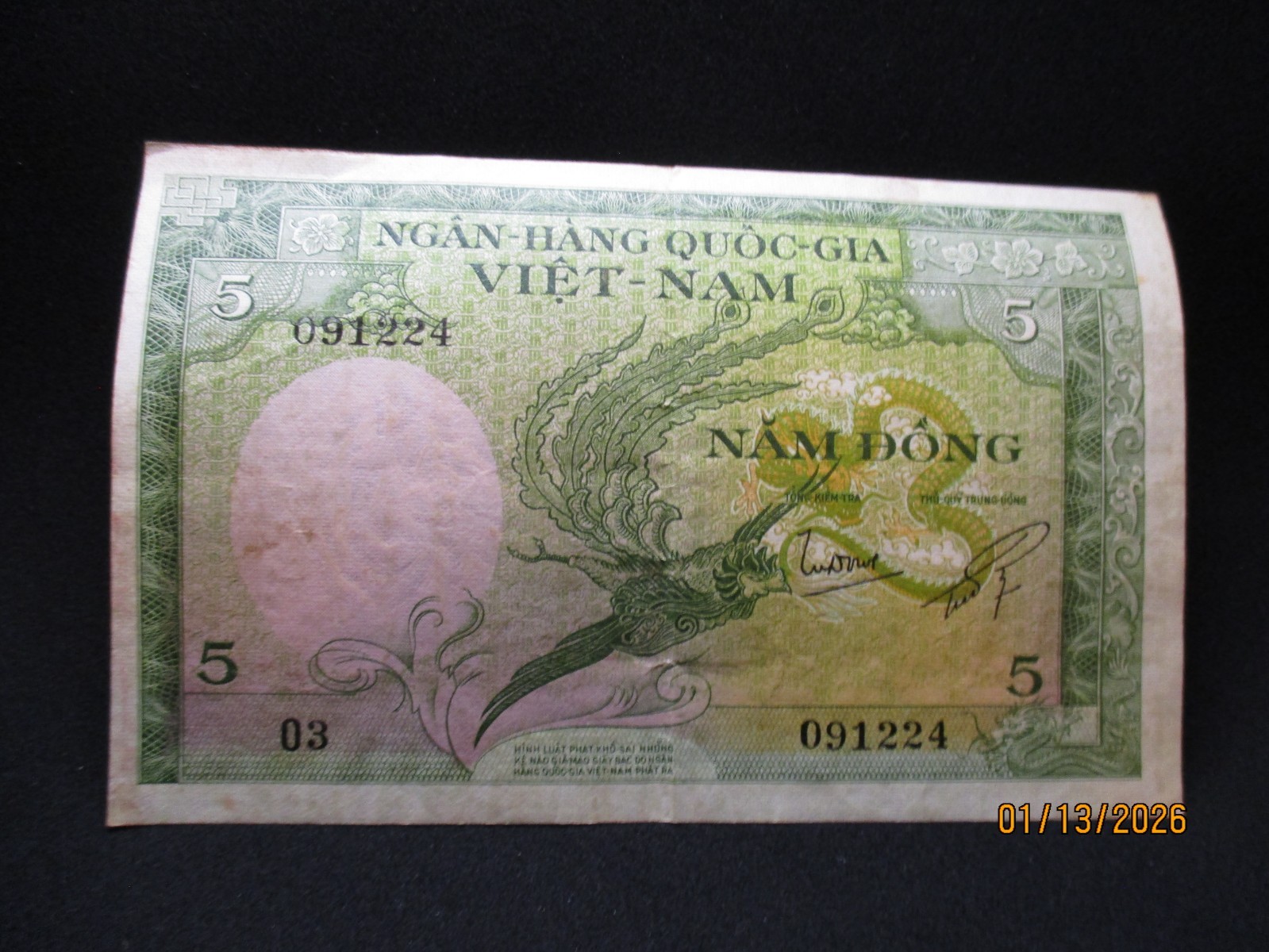 1950’S VIET-NAM 5 NAM DONG BANK NOTE IN EXCELLENT CONDITION
