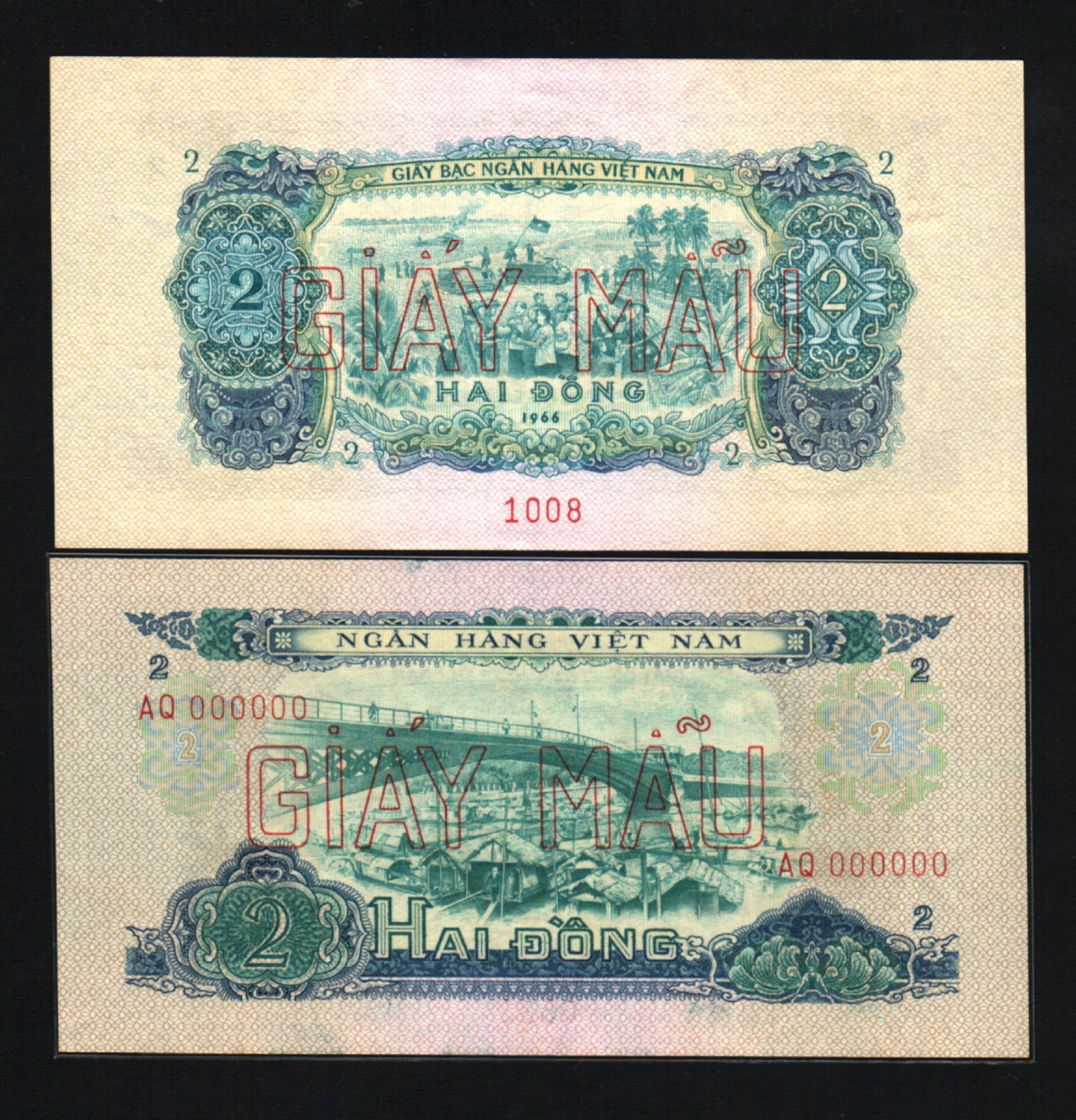 VIETNAM SOUTH 2 DONG P-41 1966 *SPECIMEN RIFLE BOAT TANK FLAG UNC MONEY BANKNOTE