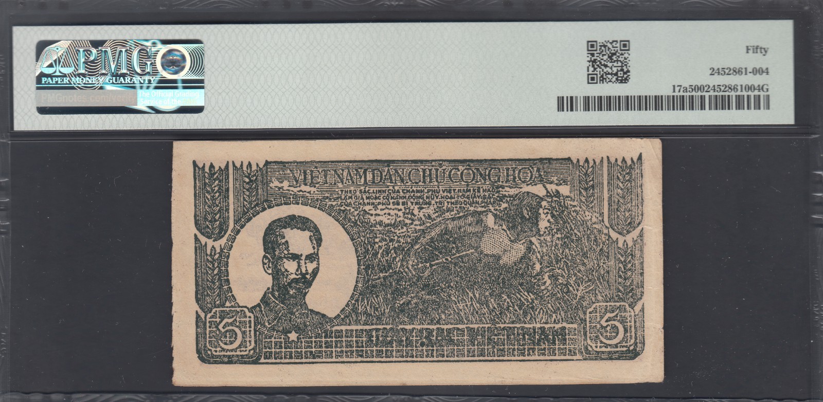 1948 Dem/Rep of North Vietnam 5 Dong Bank Notes P#17a, PMG Certified.