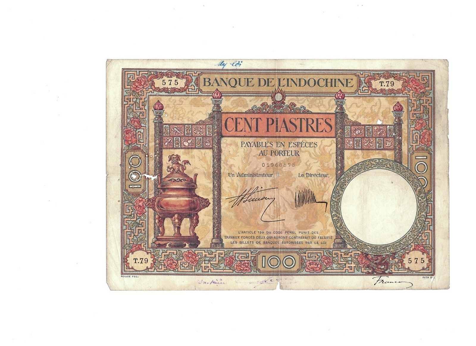 French Indokina 100 piastr 1927