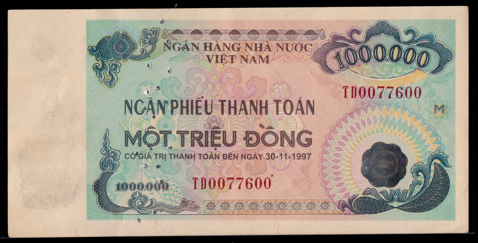 Vietnam Payment Check 1,000,000 Dong 1997 ( fake old )