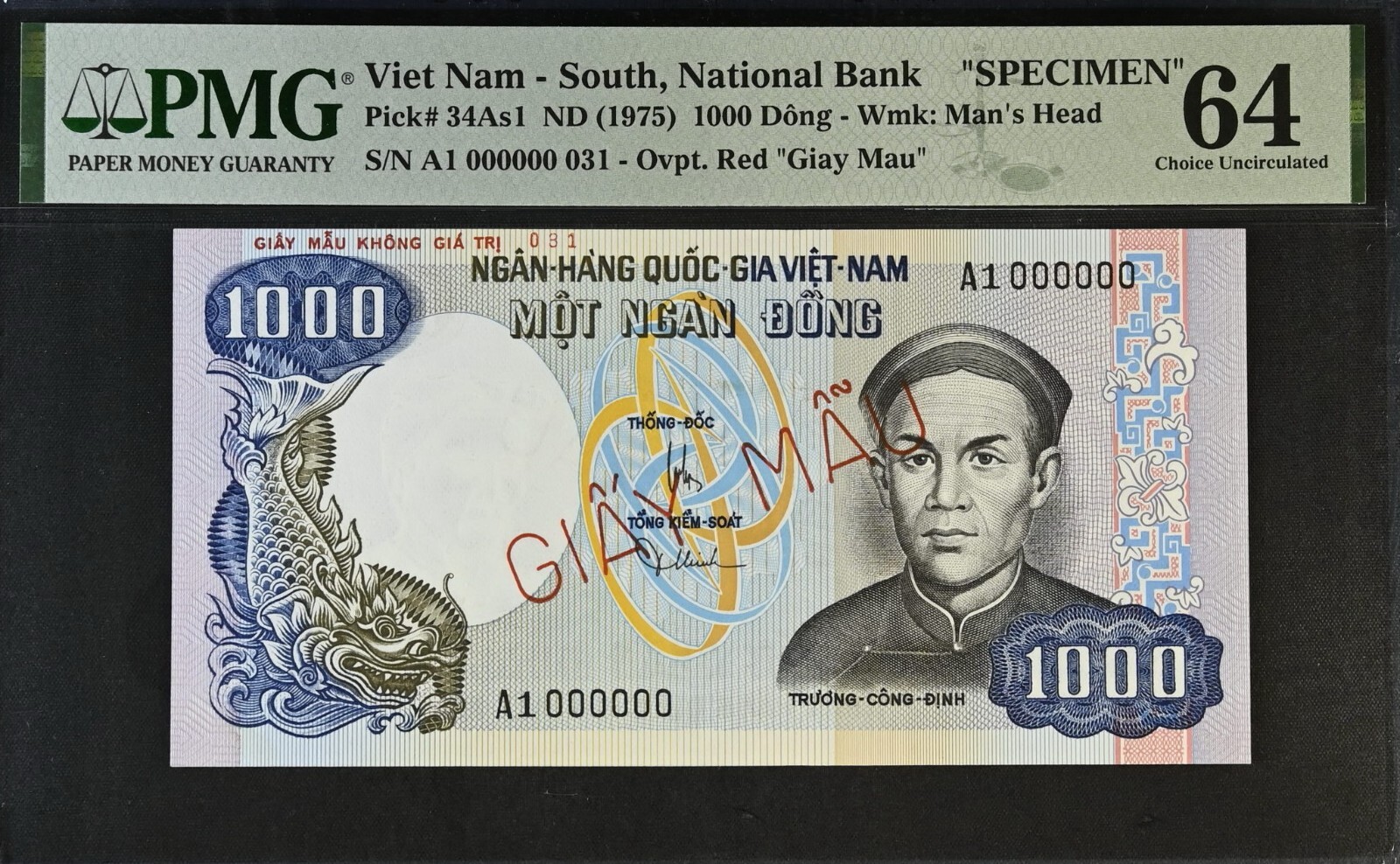 Vietnam 1975 Trio of Specimen 1000 – 5000 & 10,000 Dong P 34, 35 & 36s1 PMG 64