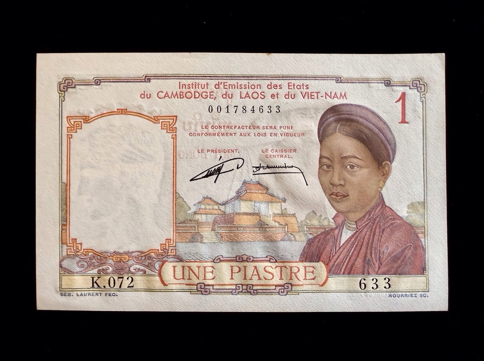 French Indo China 1 Piastre Note – ND (1953) – P-92