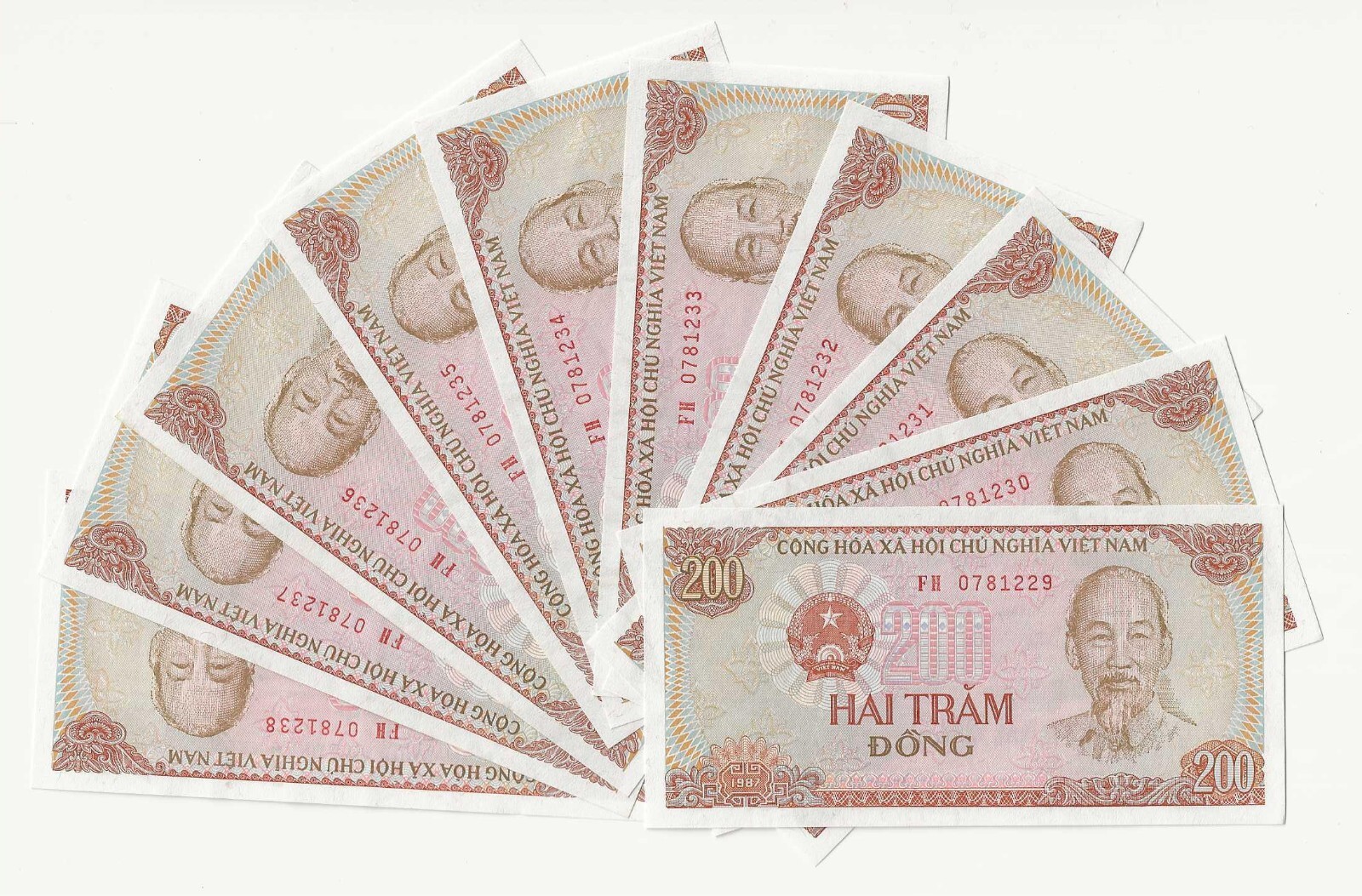 1987-88 Vietnam Regular Issue 10 UNC Bank Notes P#88.