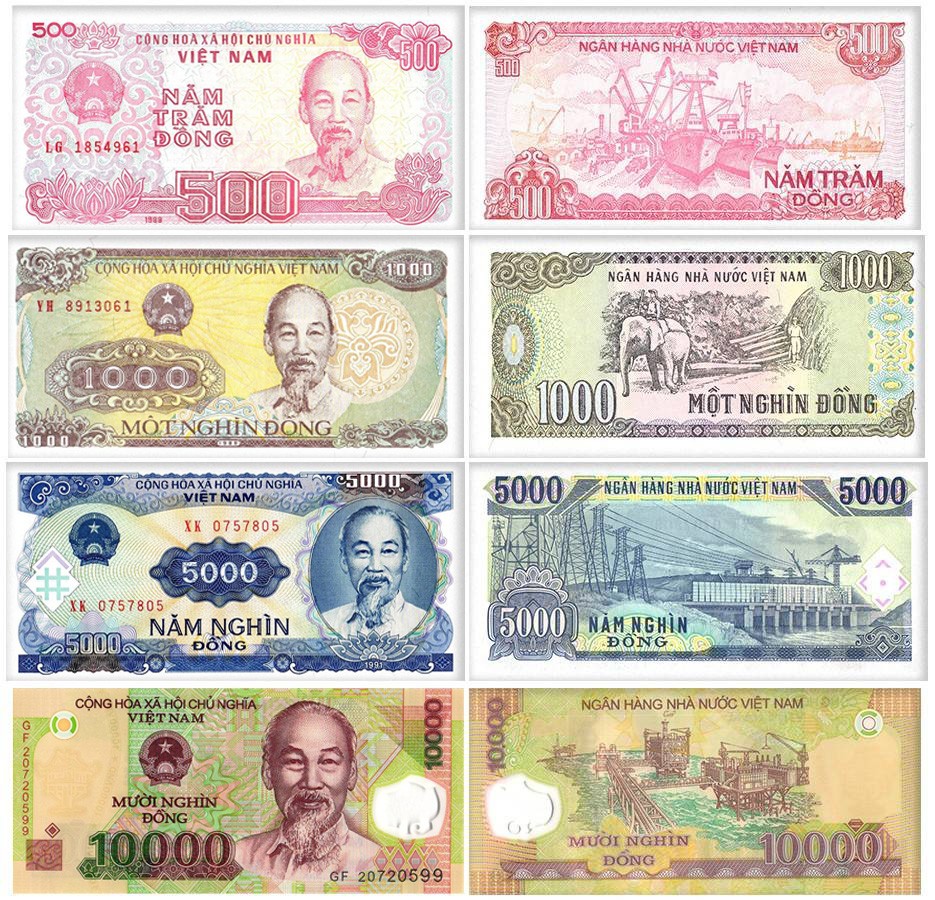 Vietnam 500-10000 Dong 4 Pieces Set, 1988-2020, UNC X 100 PCS