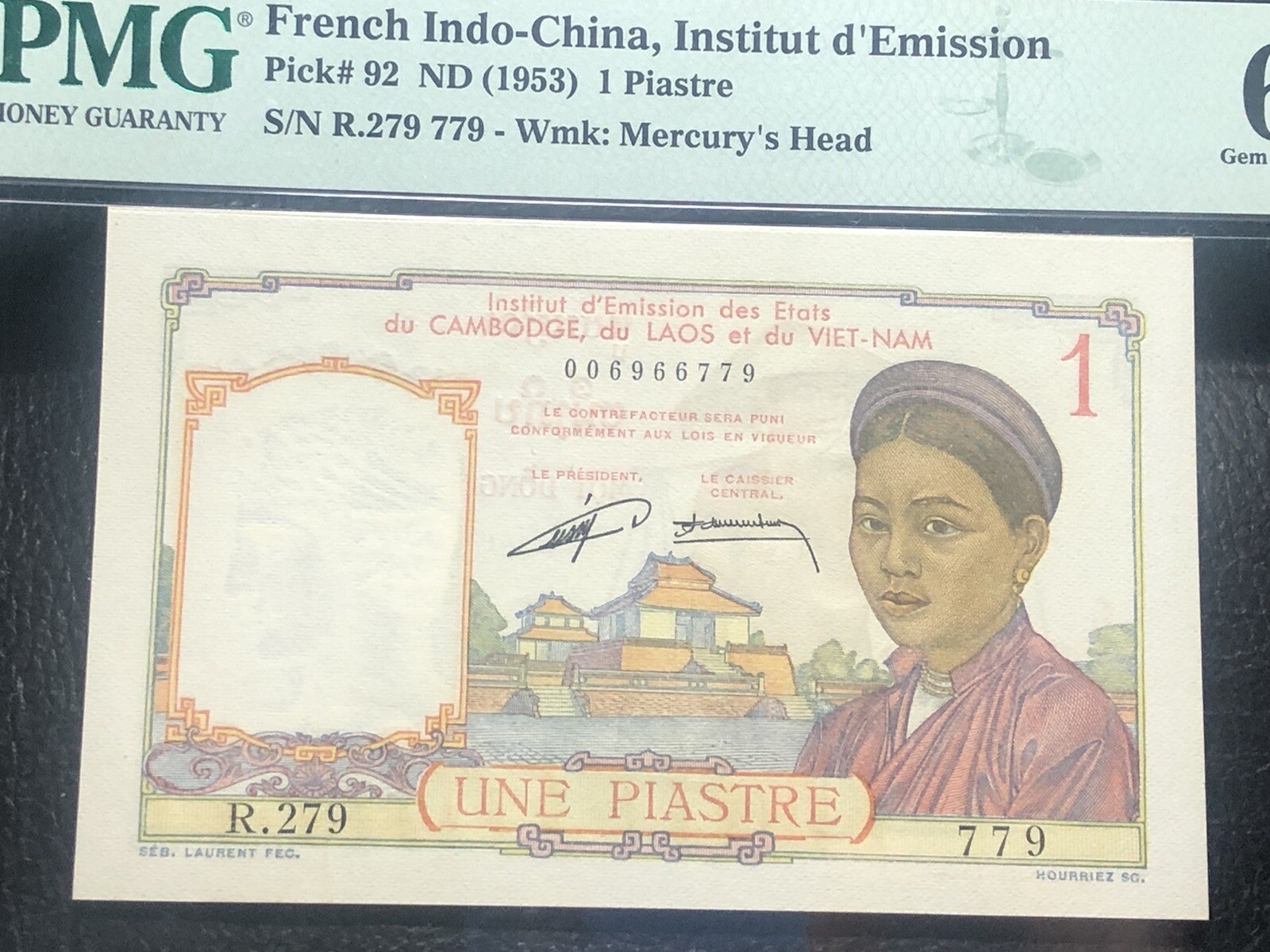 1 Piastre Indochine Banknote 1953 PMG-66 Original Vintage Rare_LDP Shop.