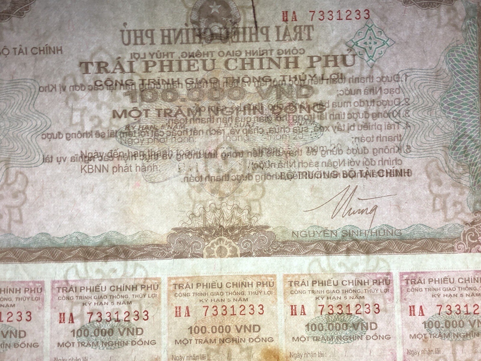 100,000 Dong Payment Bond Cheque Unpaid 2004 Original Vintage Rare_LDP Shop.