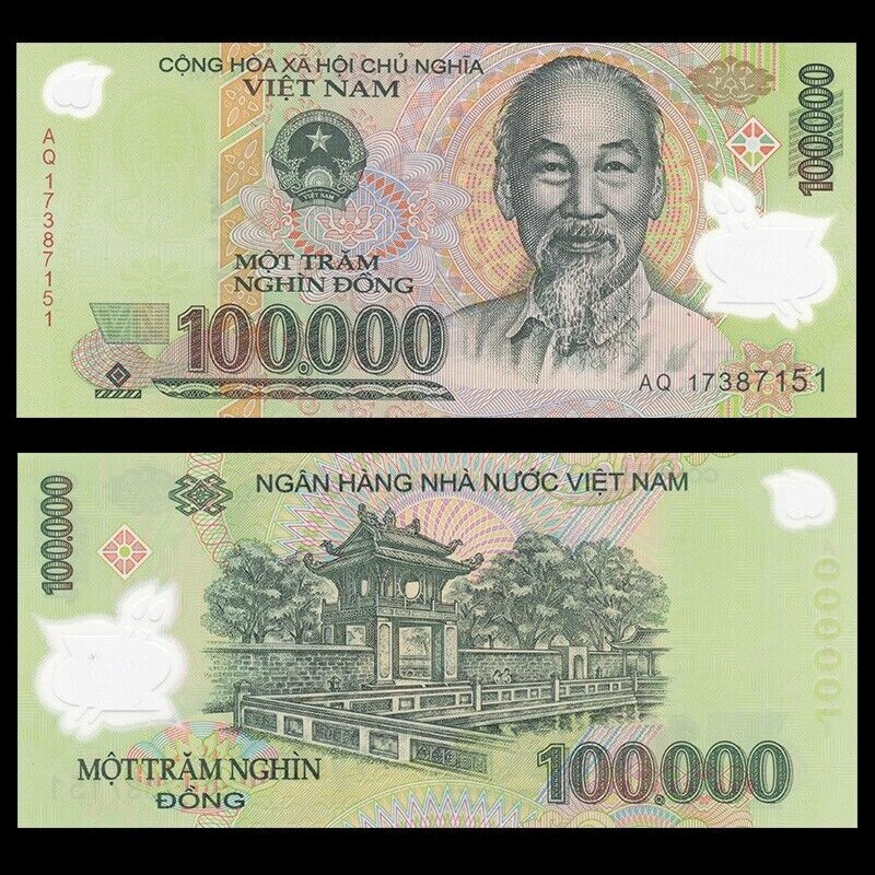 Vietnamese Dong 100K 100000 Polymer Banknote in Vietnam VND New Uncirculated UNC