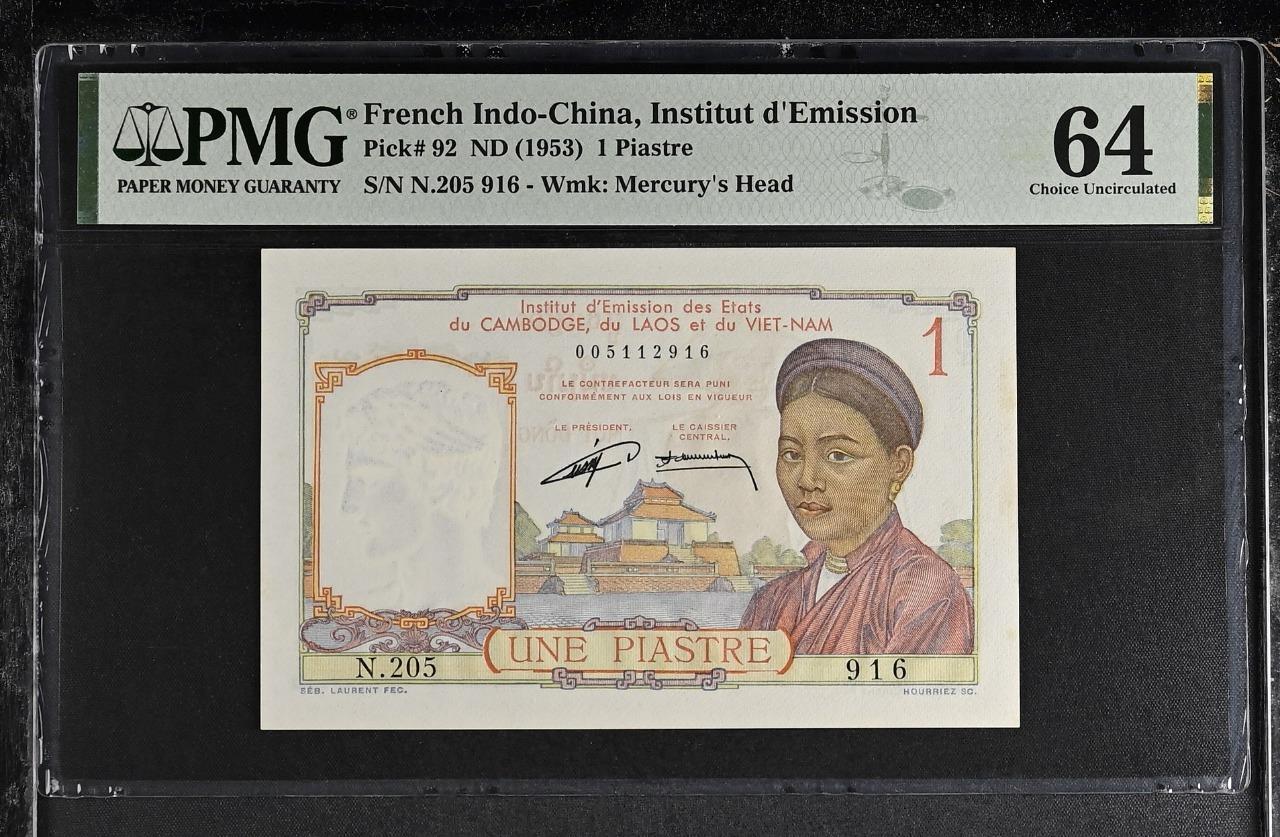 French Indochina P-92 1 Piastre 1953 PMG 64