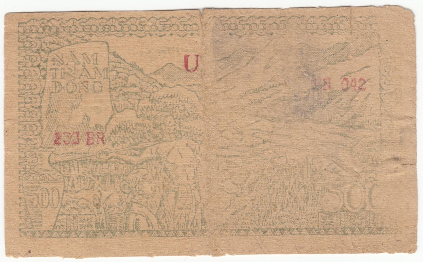 1950-51 Vietnam DR Credit Notes Issue Bank Notes 500d Very Fine, P# 49.