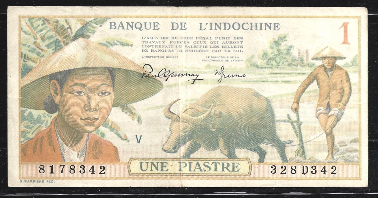 FRANCE INDO-CHINA $1 PIASTRE P.74 (XF) FROM 1949