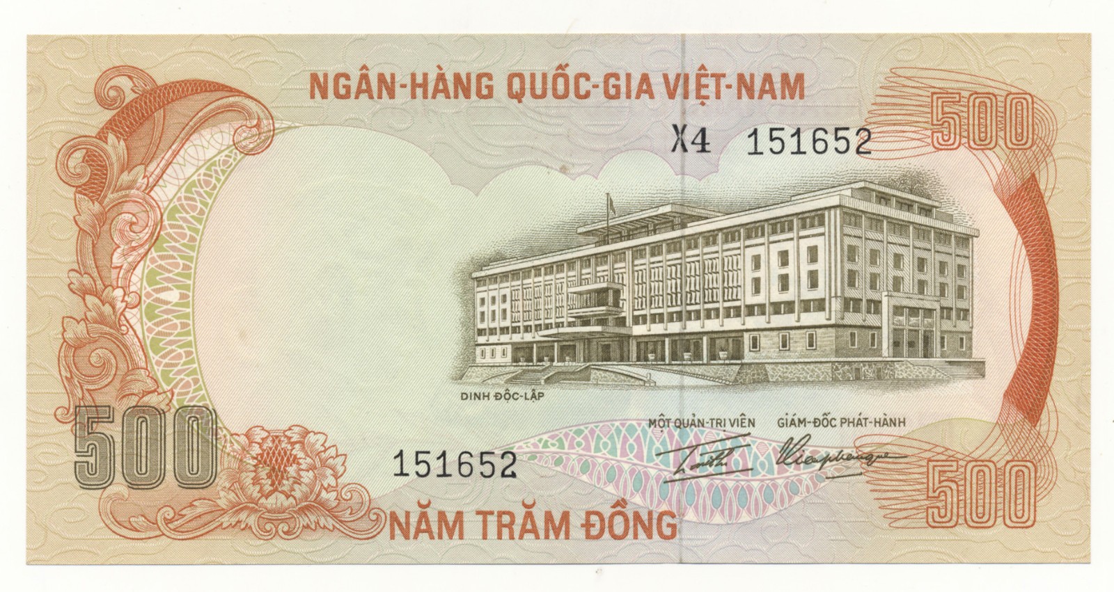 Vietnam South 500 Dong 1972 P. 33 Unc Note Tiger