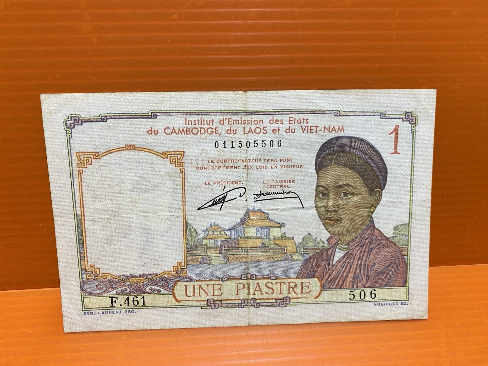Banque De Indochina Laos Vietnam Cambodia Vintage Banknote Use 1953 FreeShipping