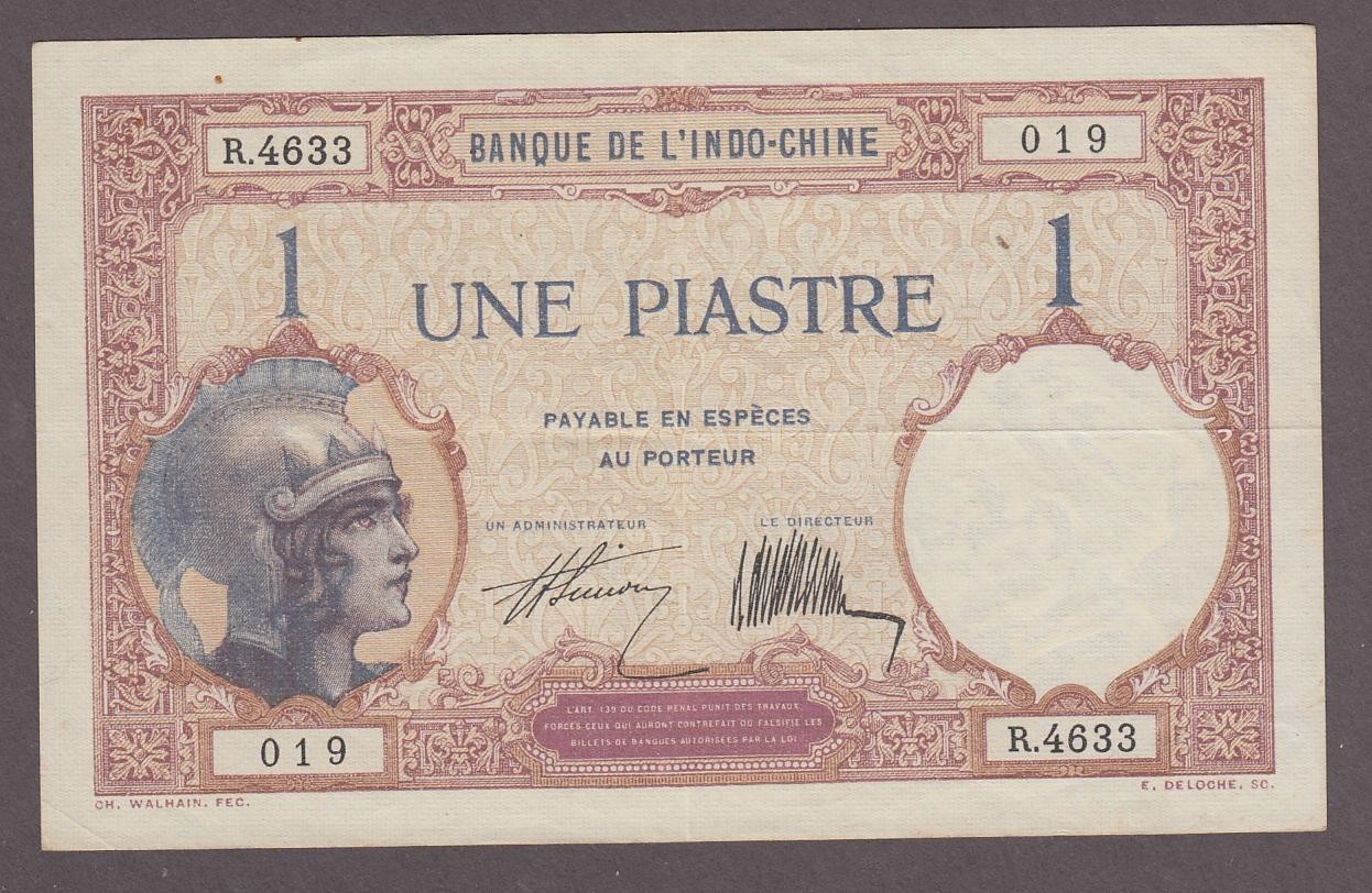 French Indochina 1 Piastre Banknote P-48b ND (1927-31)