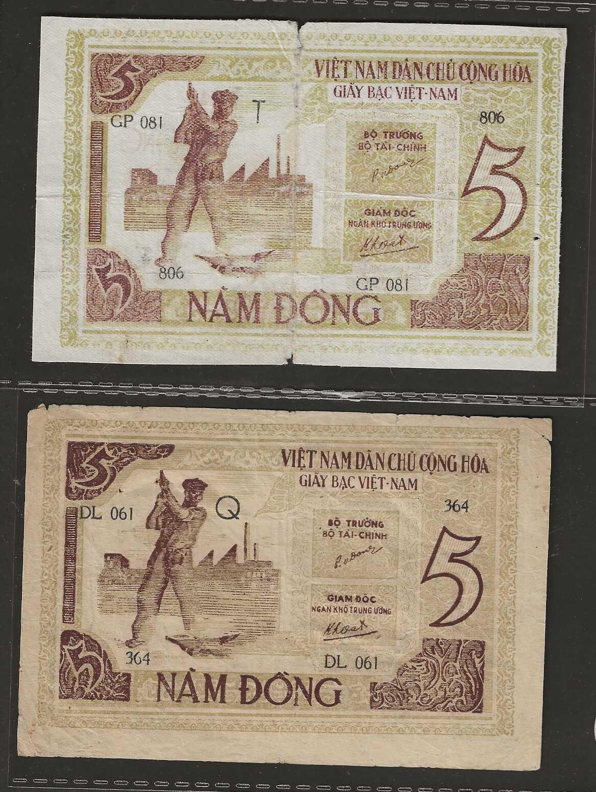 1946 Dem/Rep of North Vietnam 2 Different Bank Notes P#9A & 9C.