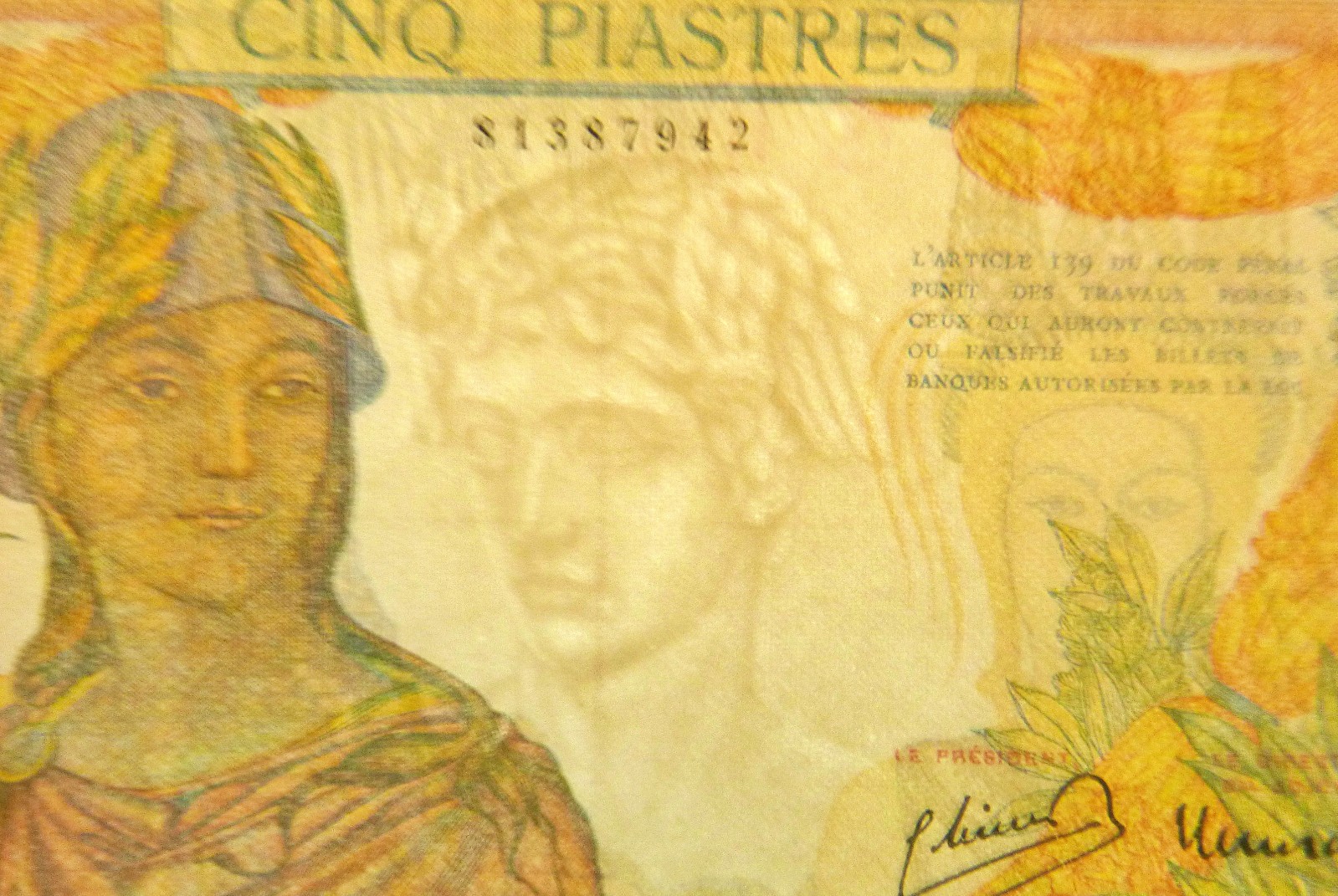 1946 BANK NOTE – FIVE PIASTRES – French Indochine / Indochina – Vietnam – E.224