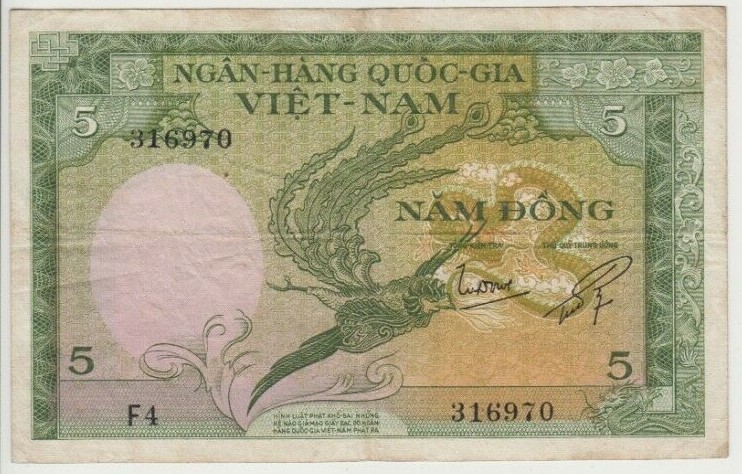 Banknote 1955 Vietnam 5 dong in very fine condition, uncommon