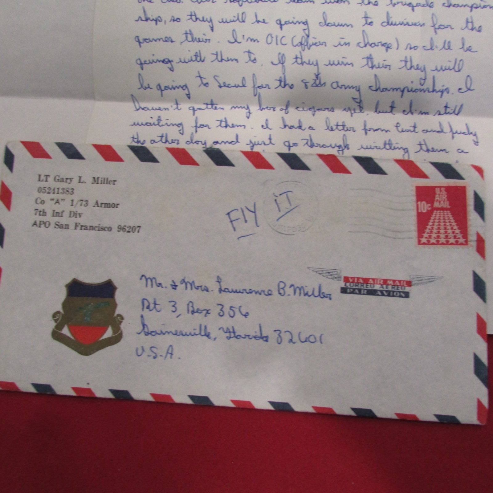 VIETNAM era 1968 LETTERs FROM Officer G.L.Miller Co.A 1/73 Armor 7th infantry