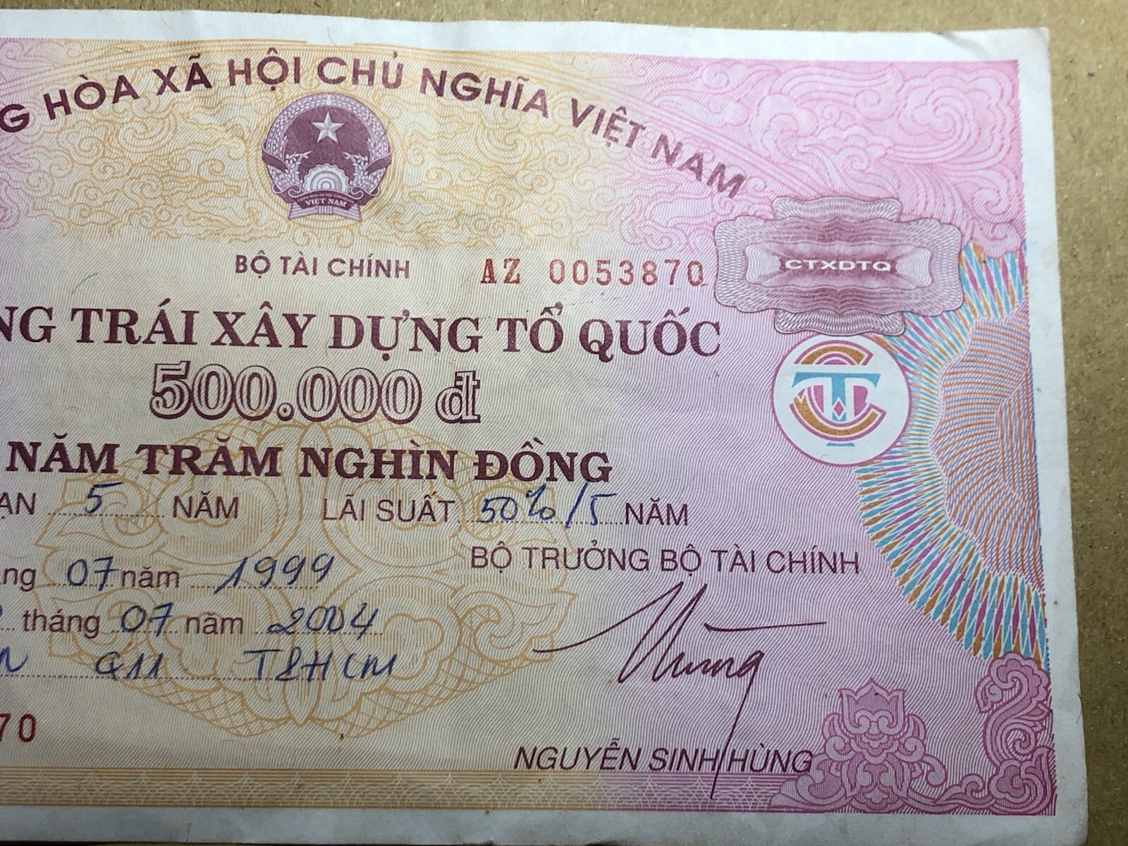 500,000 Dong Payment Bond Cheque Unpaid 1999 Original Vintage Rare_LDP Shop.
