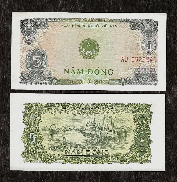 VIETNAM 5 DONG P-81b 1976 x 1 Pcs UNC COAT ARMS FISHING BOAT VIETNAMESE BANKNOTE